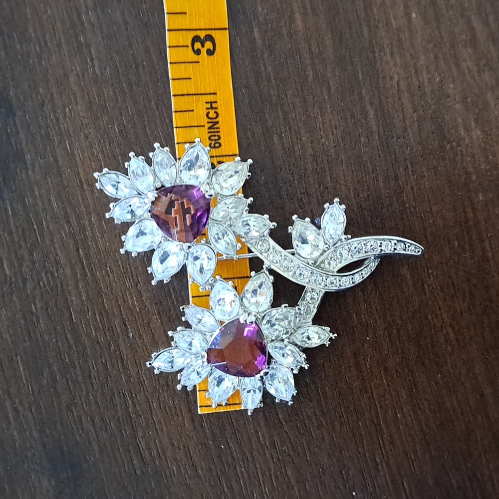 Nolan Miller Statement Brooch, Silver-tone, Rhinestone, Purple Stone - Picture 8 of 8